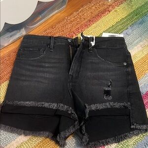 Good American Black Distressed Jean Shorts